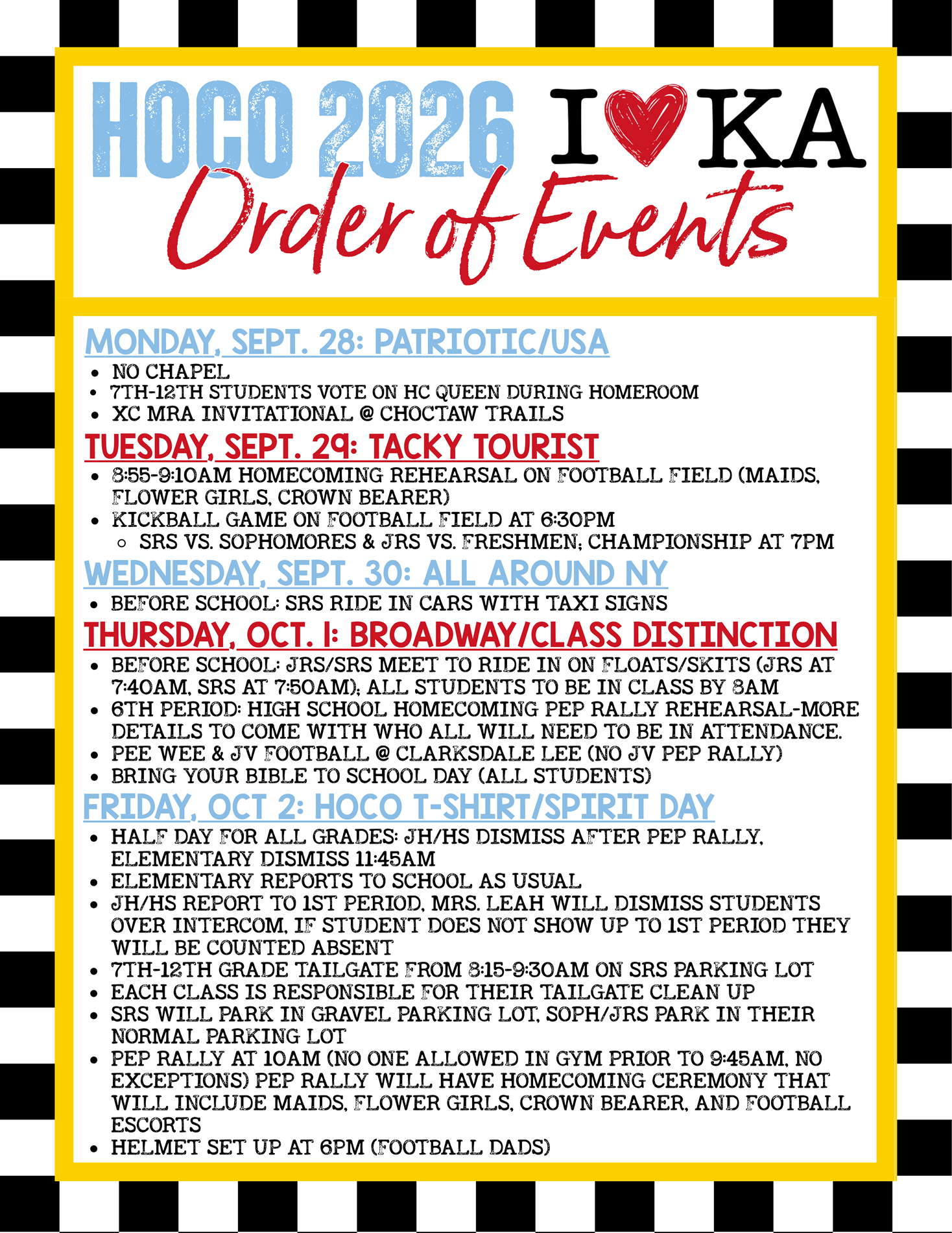 Homecoming Week Order of Events