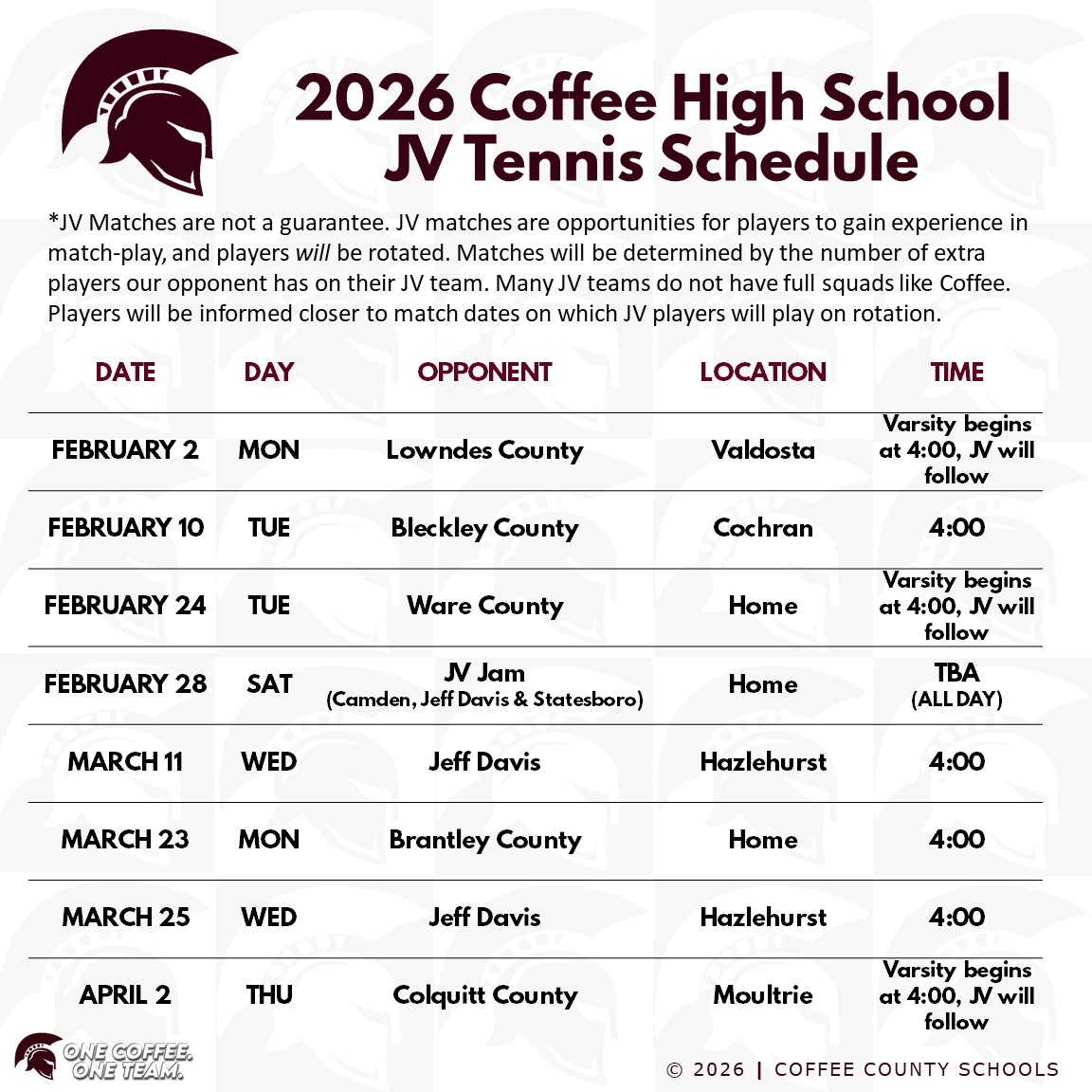 2026 CHS JV Tennis Schedule