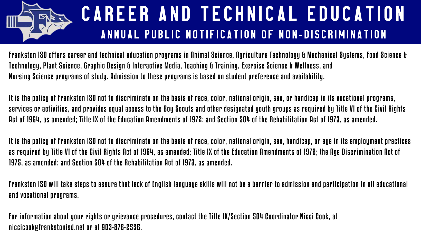 CTE Non-Discrimination Statement CTE Non-Discrimination Statement