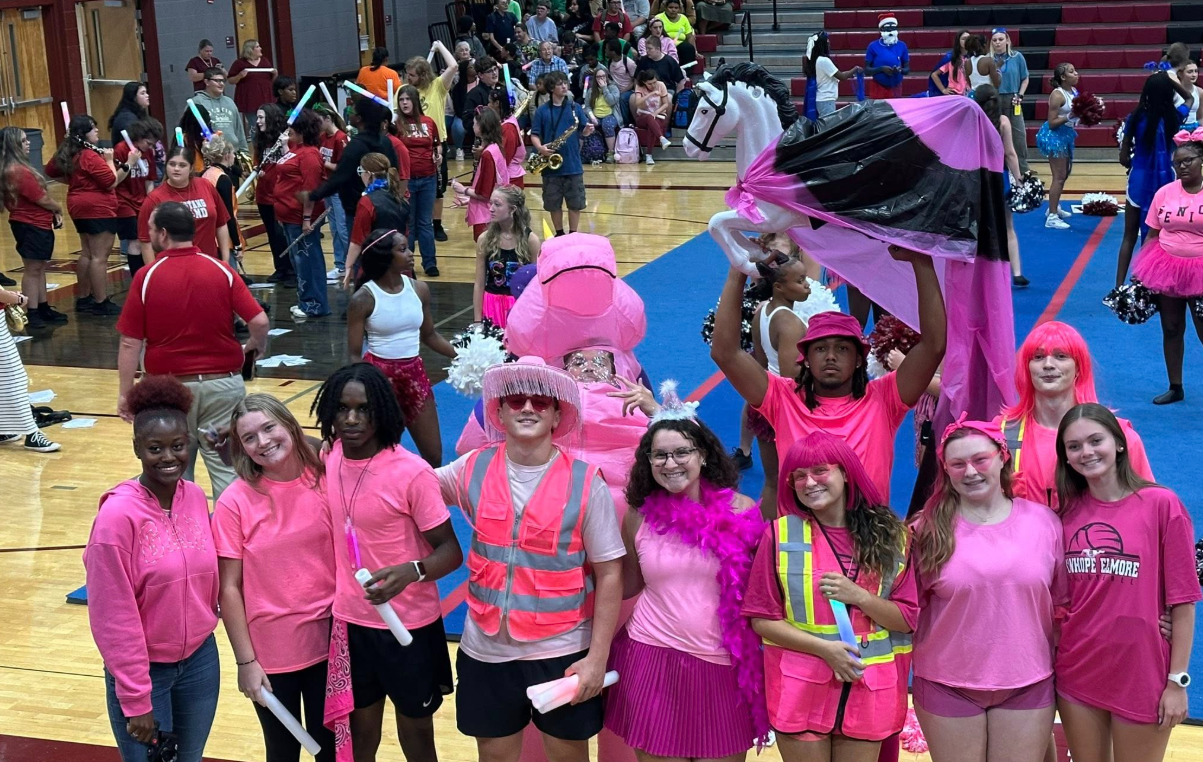 Neon Pep Rally! Students dressed in Hot Pink.