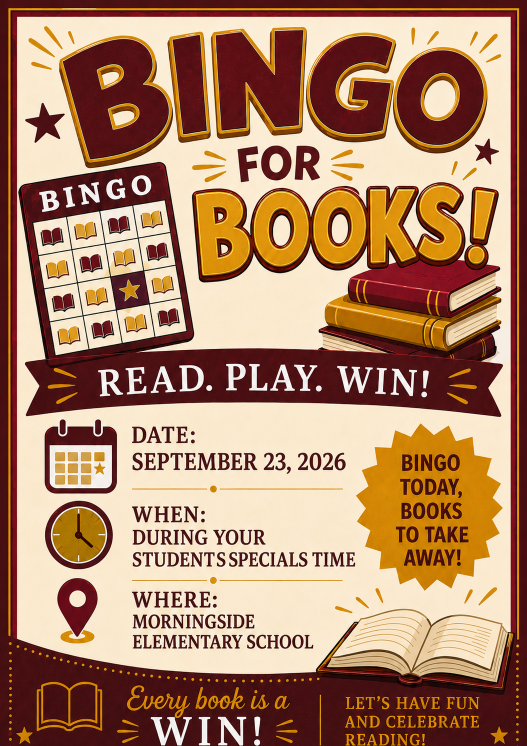 Bingo for Books will be during specials 