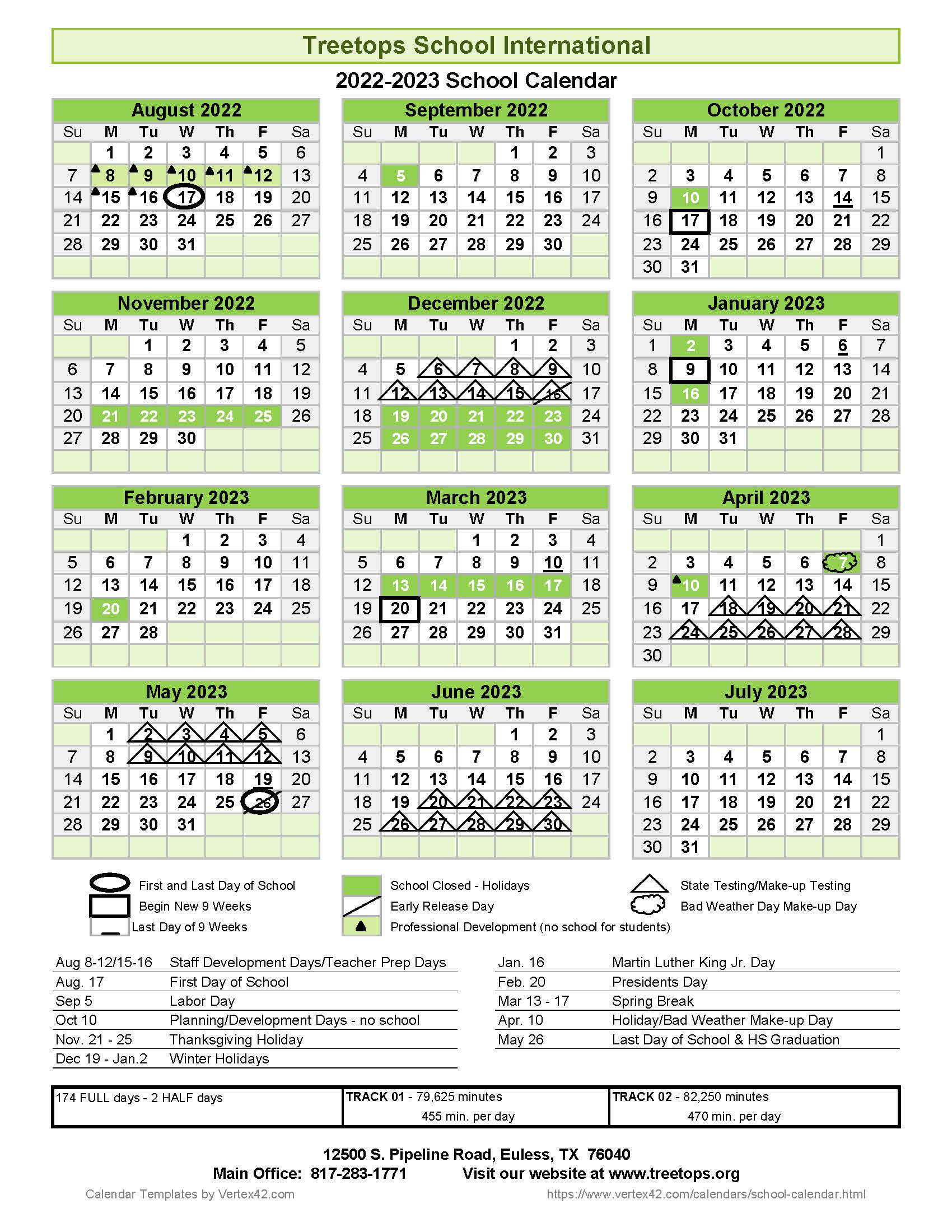 calendar treetops school international