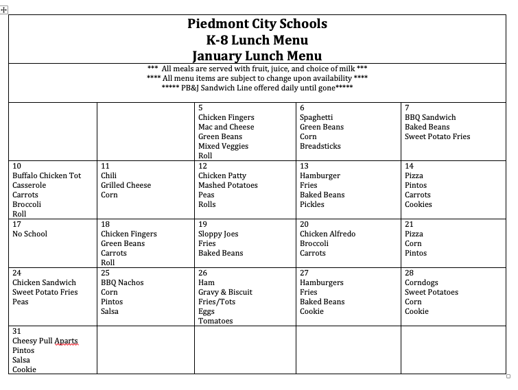 LUNCH MENU