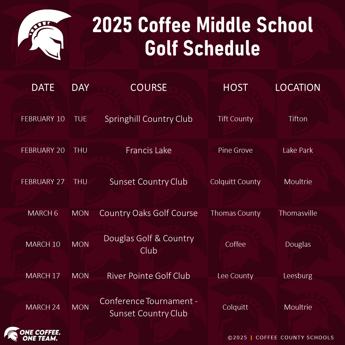 2025 CMS Golf Schedule