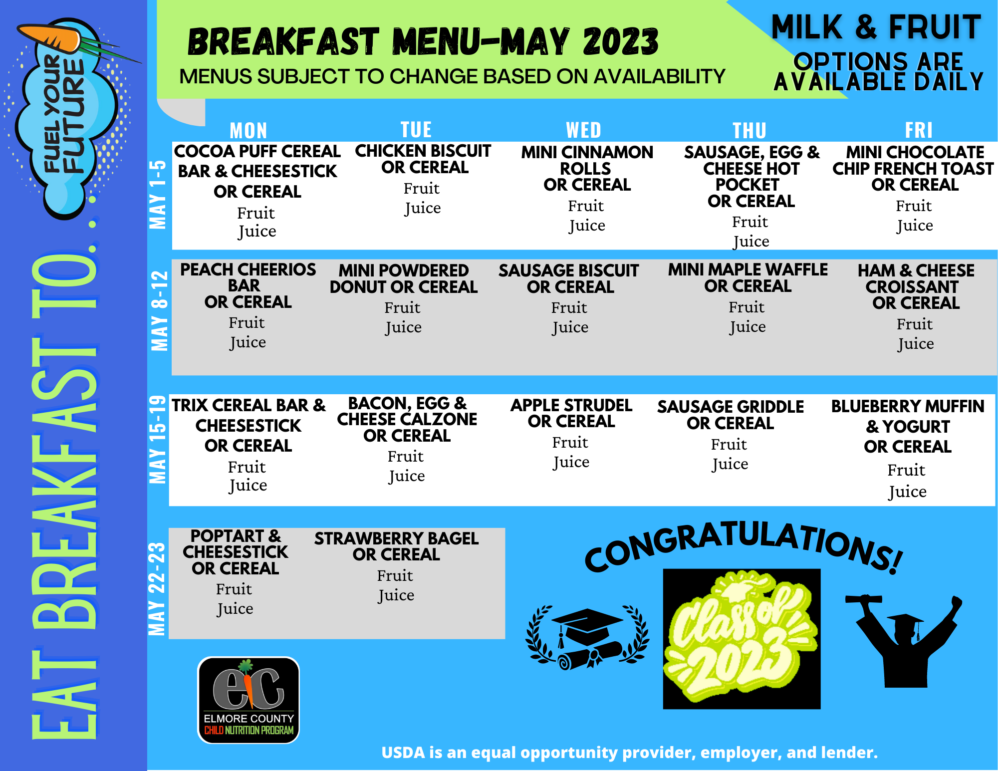 May 2023 Breakfast Menu