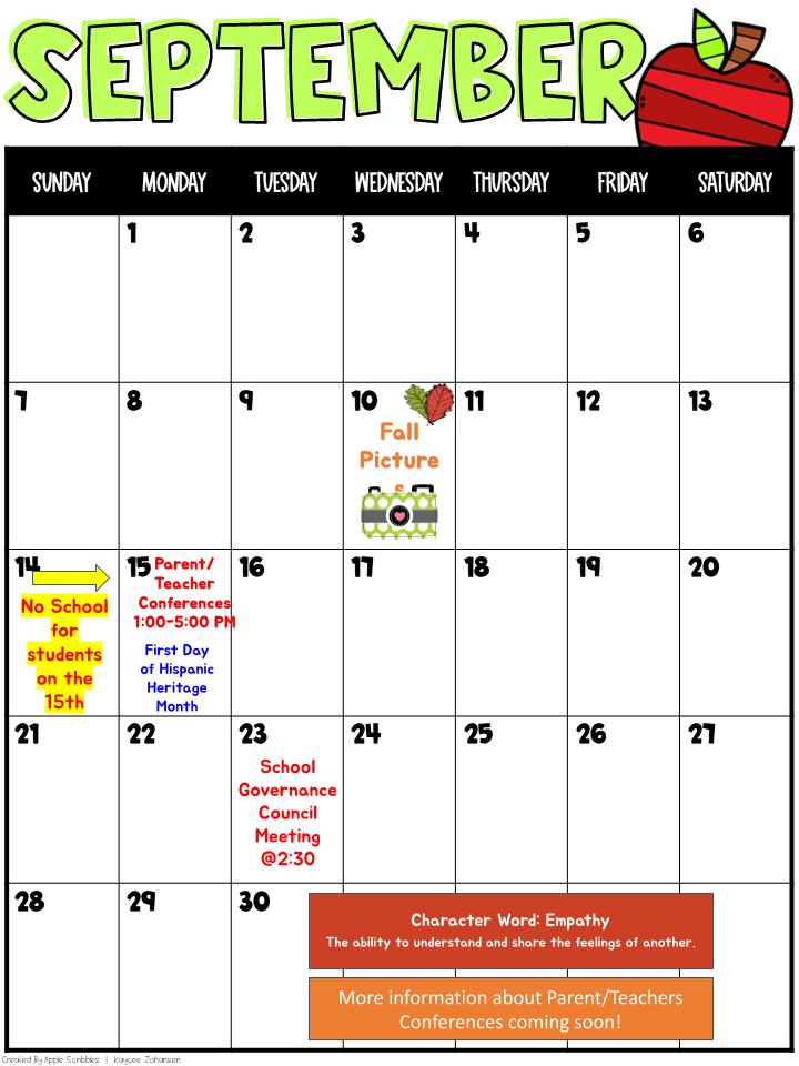 SEPTEMBER SCHOOL CALENDAR (ENGLISH)