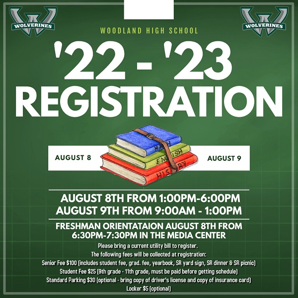 Woodland High School 2022-2023 registration information