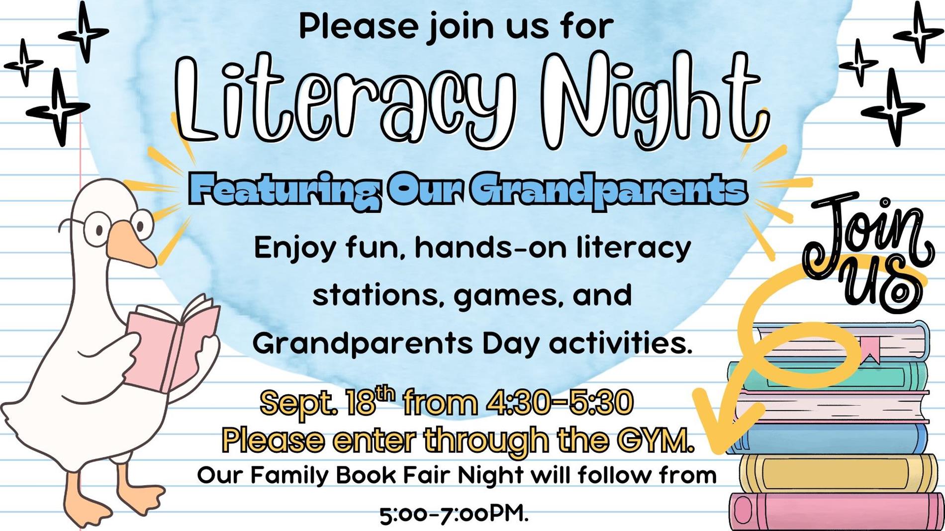 Literacy Night with fun hands-on literacy station and games.