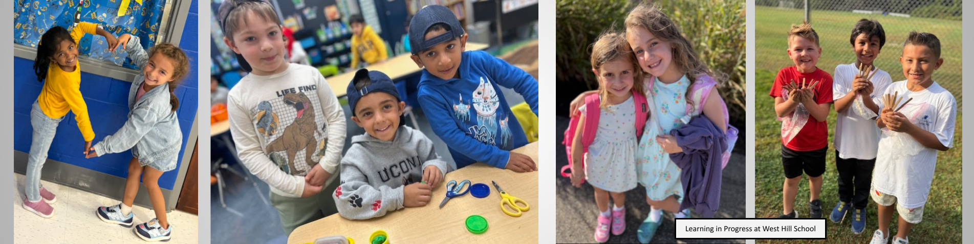 Students at West Hill posing for small group photos