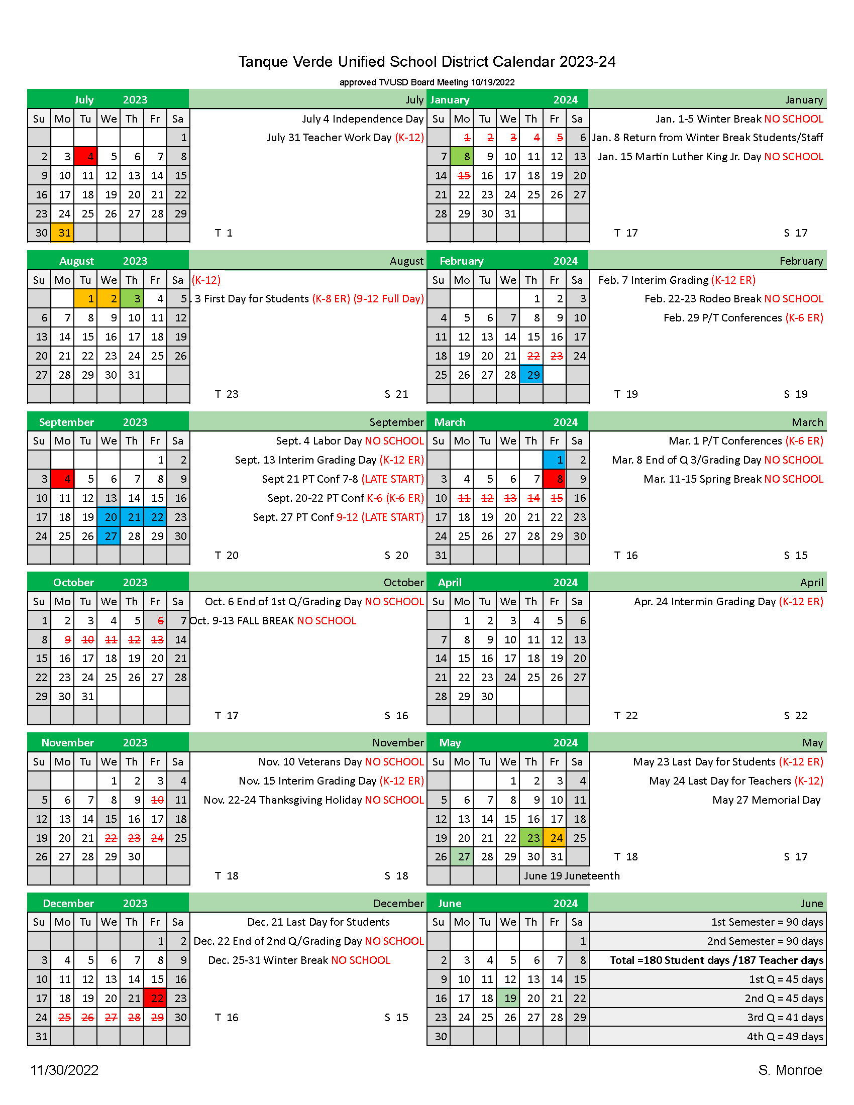 School Year Calendar