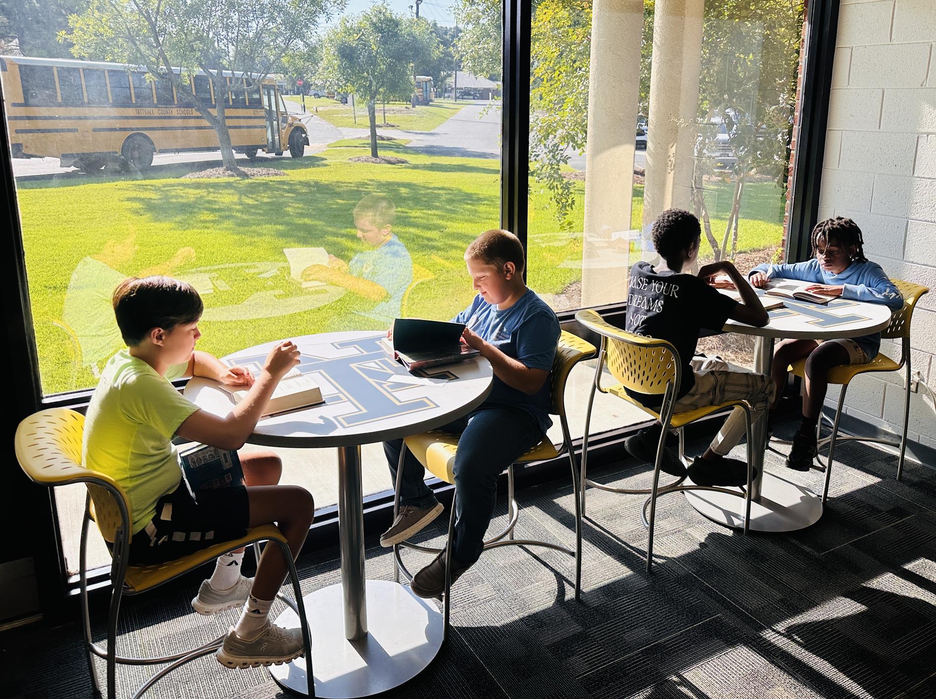 Students reading in the library