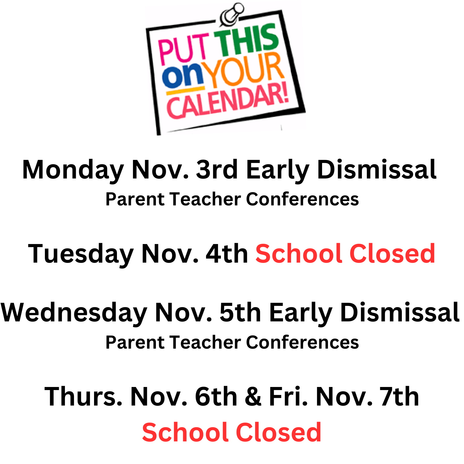 November Schedule Reminder November Schedule Reminder