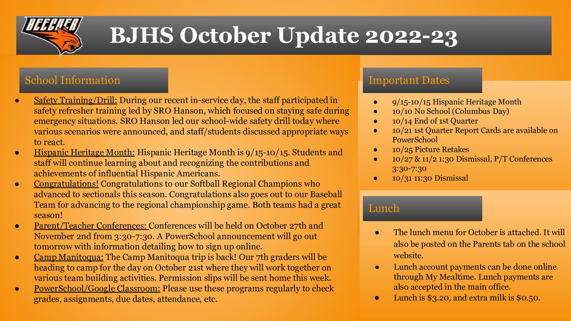 BJHS October Update