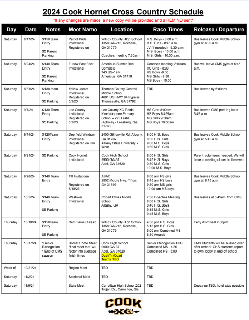 XC Schedule