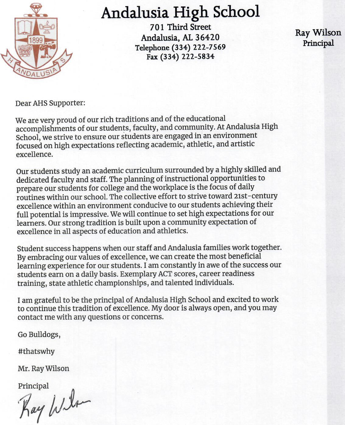Principal Letter