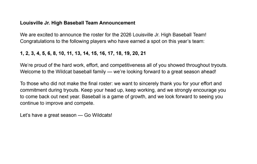 Baseball Try-Out Results 2025