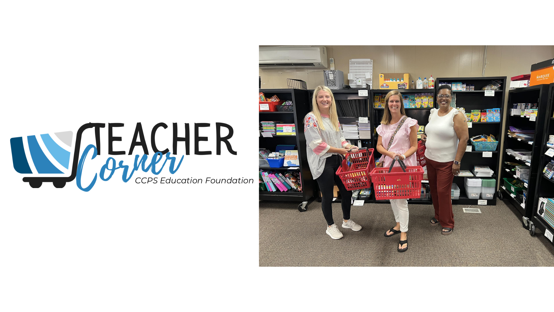 Teacher Corner Logo and Picture of teachers shopping