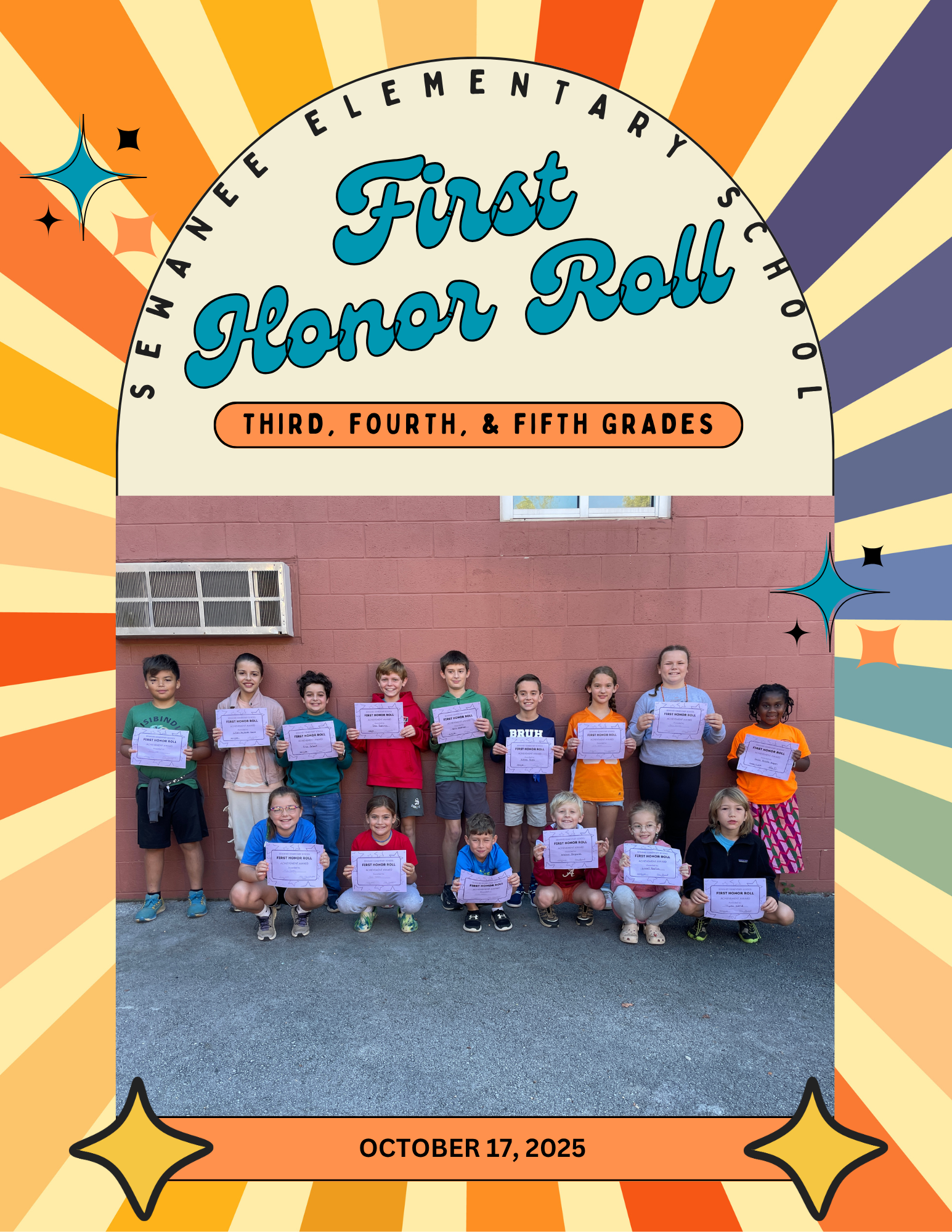 Sewanee Elementary School First Honor Roll for the First Quarter for Students in Grades 3-5.