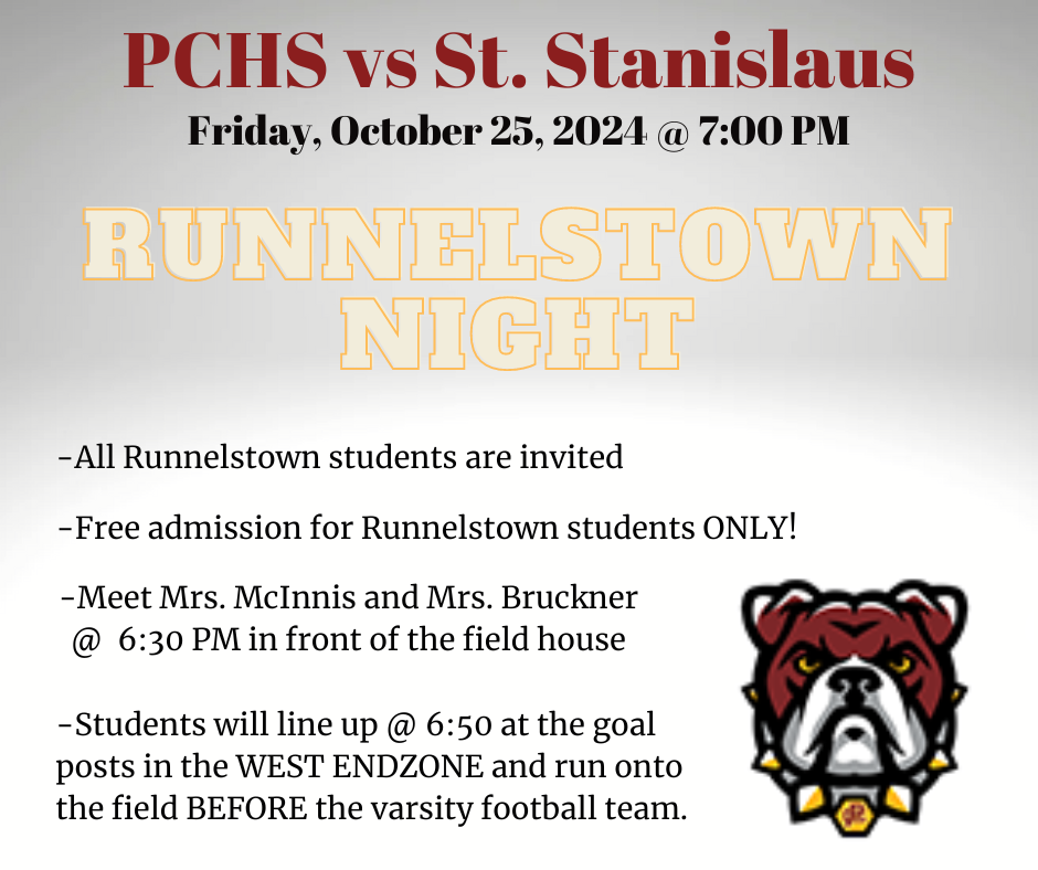 Runnelstown Night at PCHS - October 25 at 6:30 pm