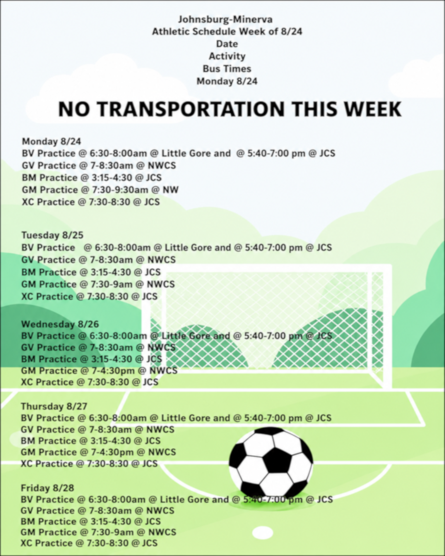 Soccer Pracitce for Aug 2026 Schedule Soccer Pracitce for Aug 2026 Schedule