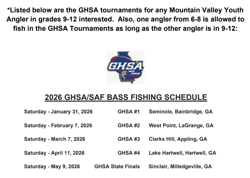 GHSA BASS FISHING SCHEDULE