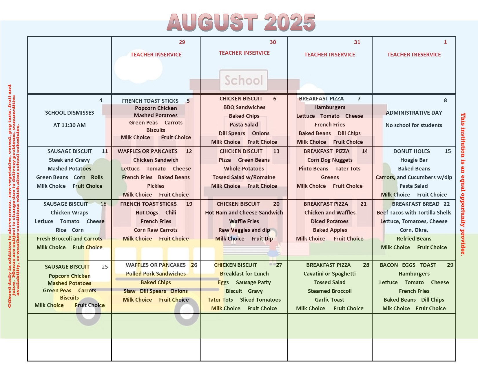 August Menu