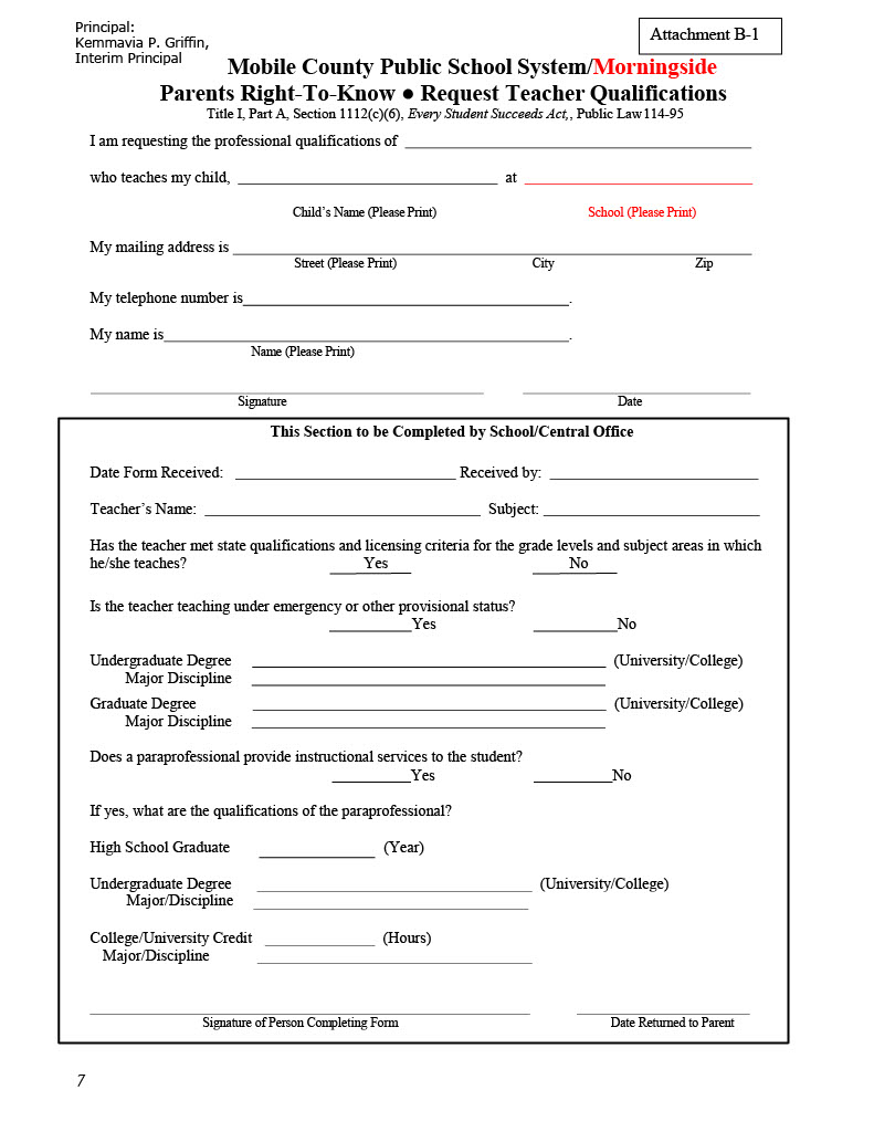 Form to request a teacher's qualifications