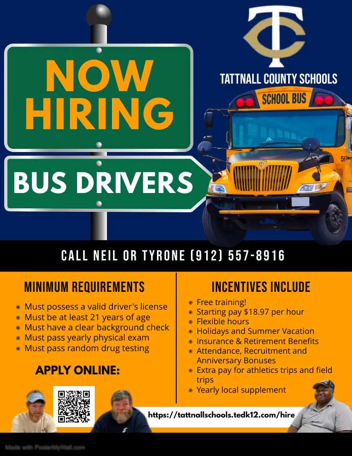 Now Hiring Bus Drivers informational flyer