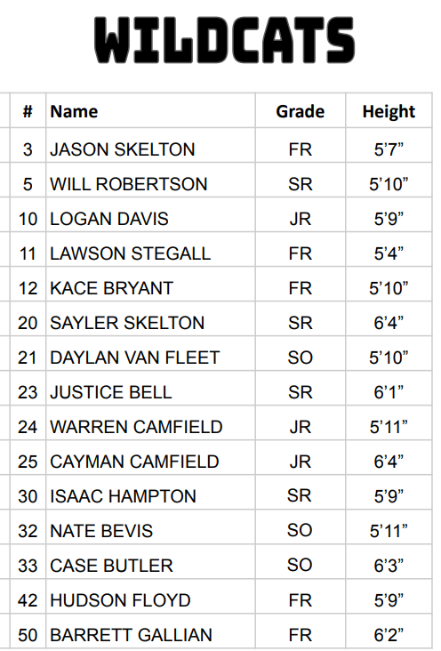 Wildcat Basketball Roster