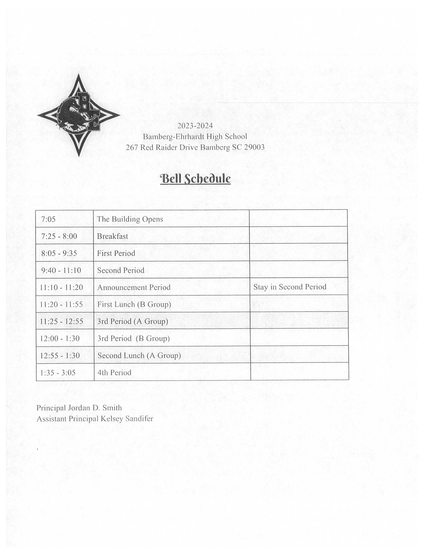Bell Schedule Image, Downloadable version available below (revised)