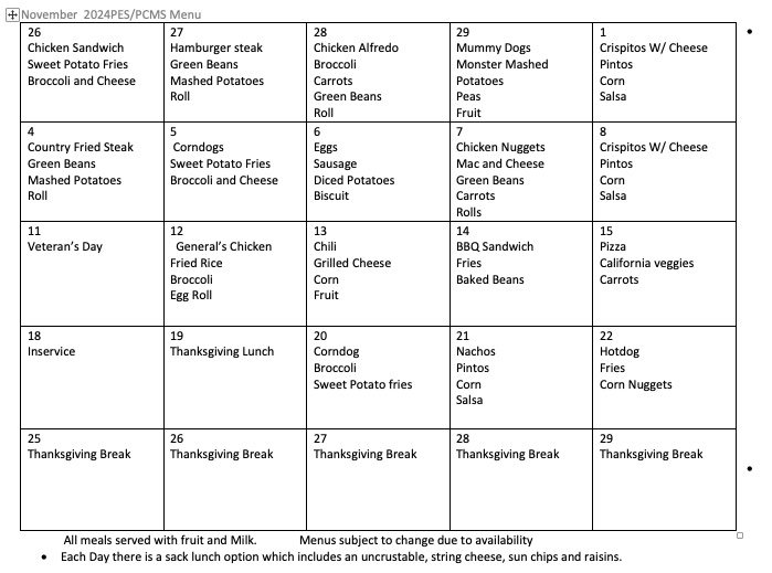 lunch menu