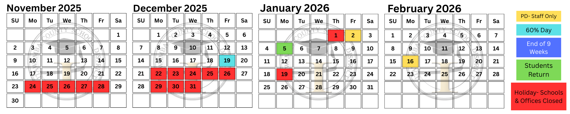 Nov- Feb Calendar