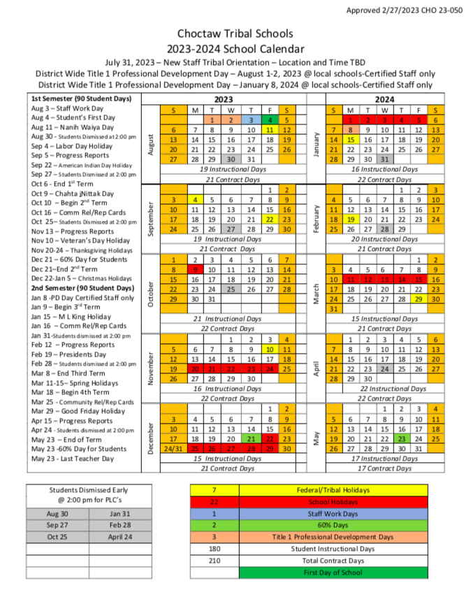 CTS Printable Calendar - Choctaw Tribal Schools