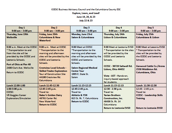 Student Summer Camp calendar Student Summer Camp calendar