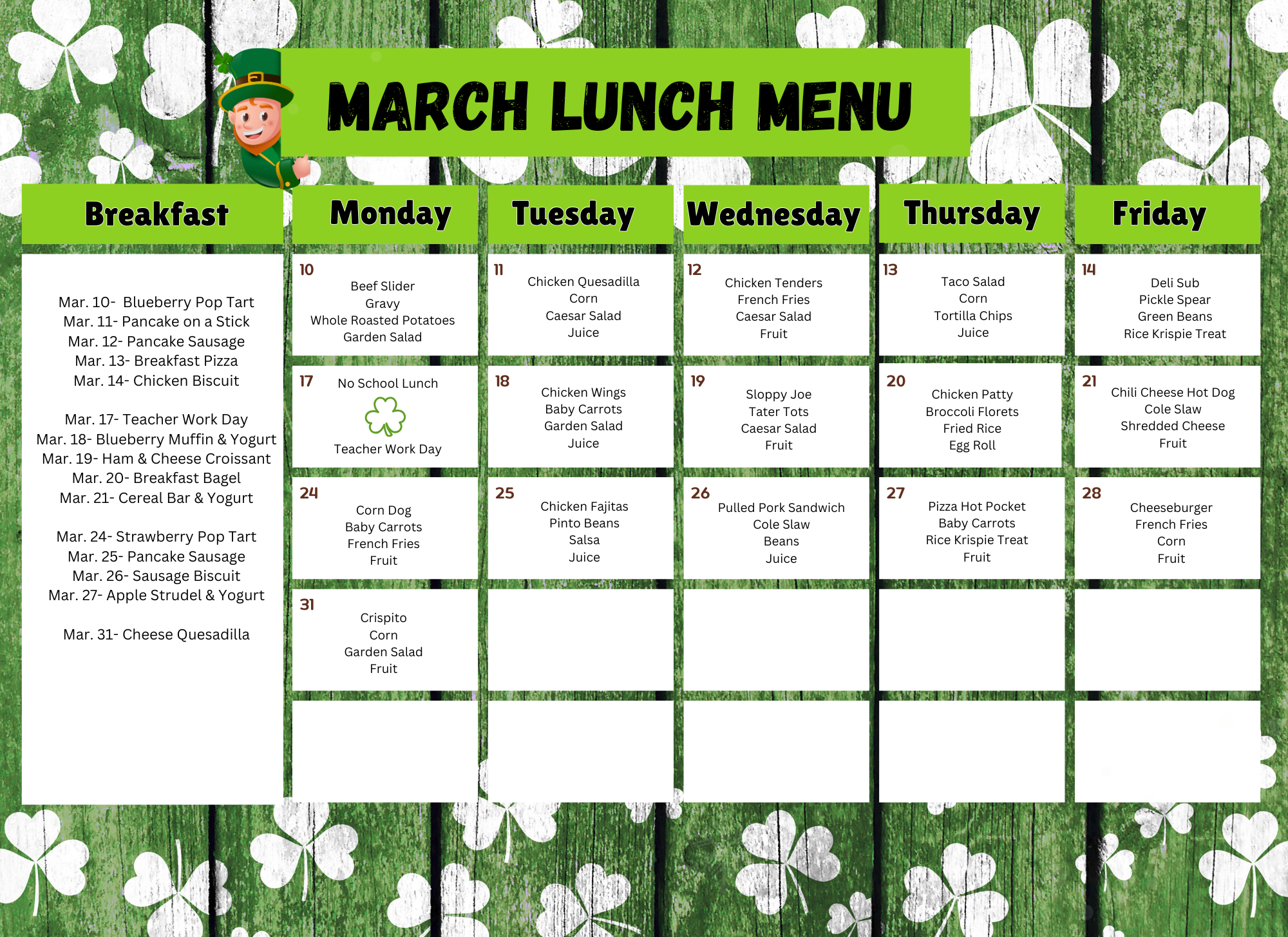 March menu