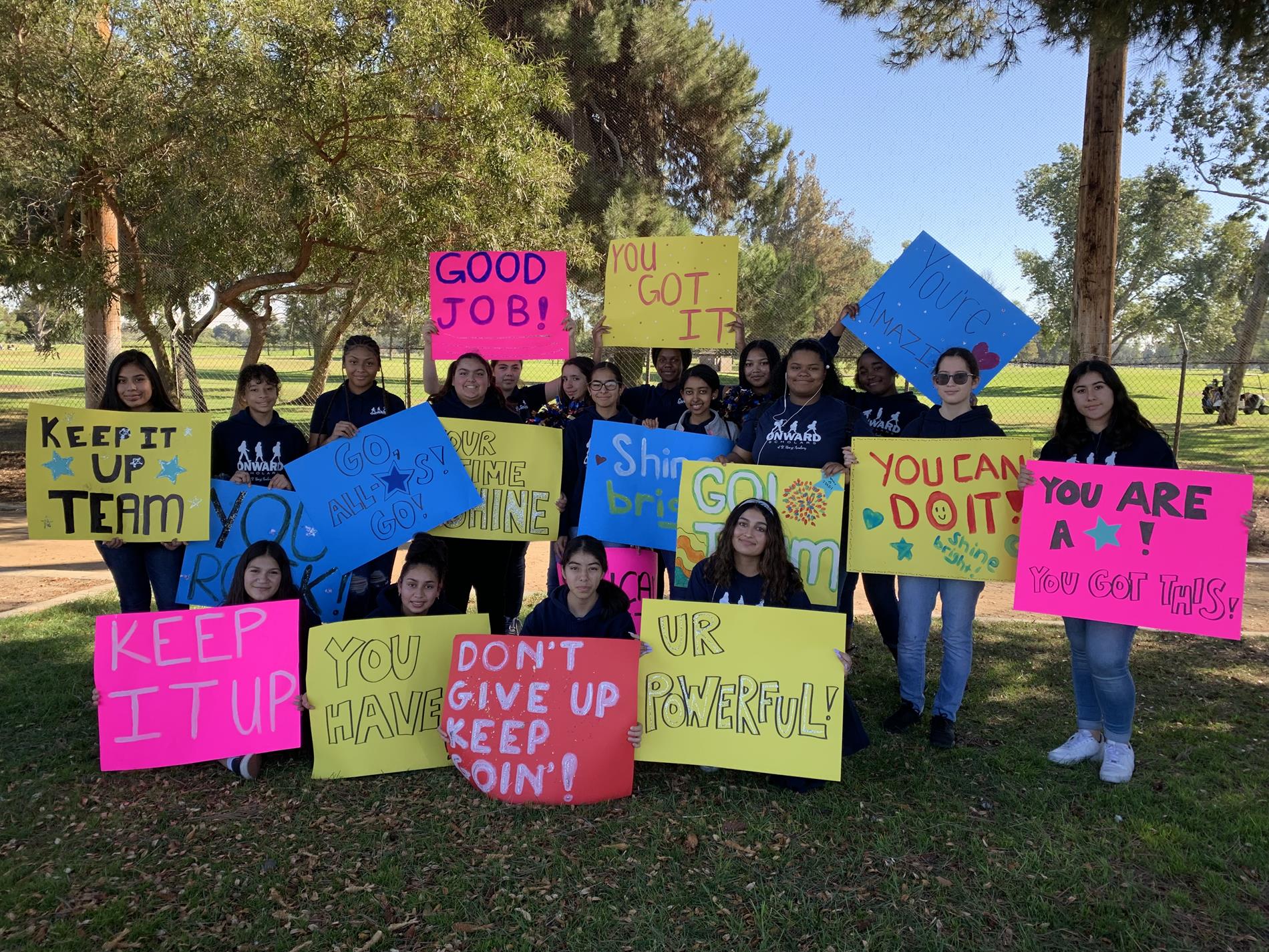 students at service event