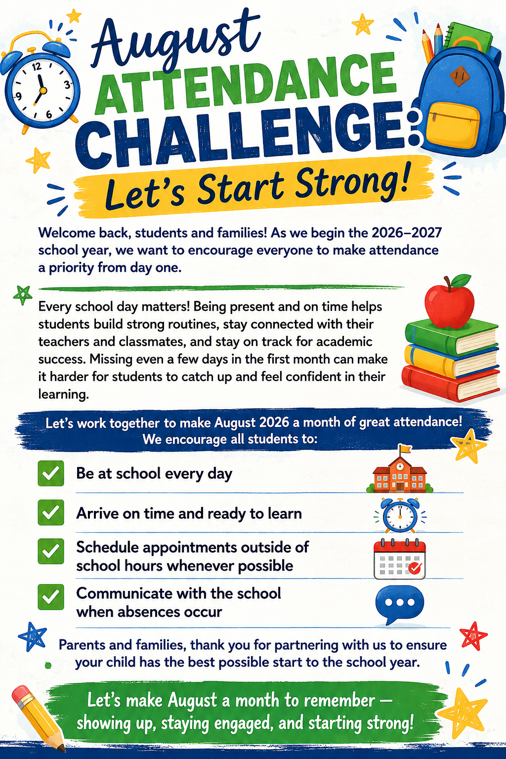 August Attendance Challenge Flyer
