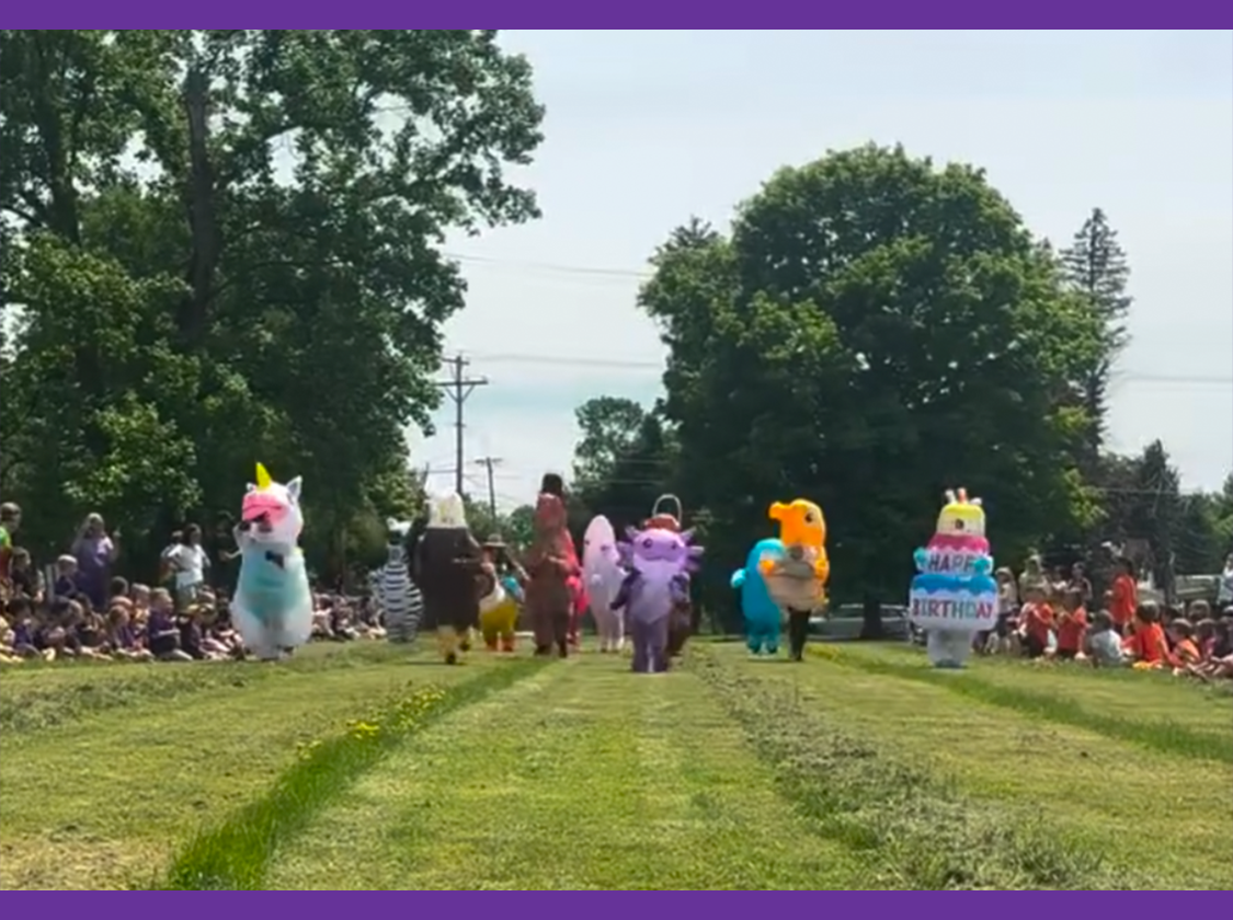 Field Day 2026 Teachers racing in animal costumes
