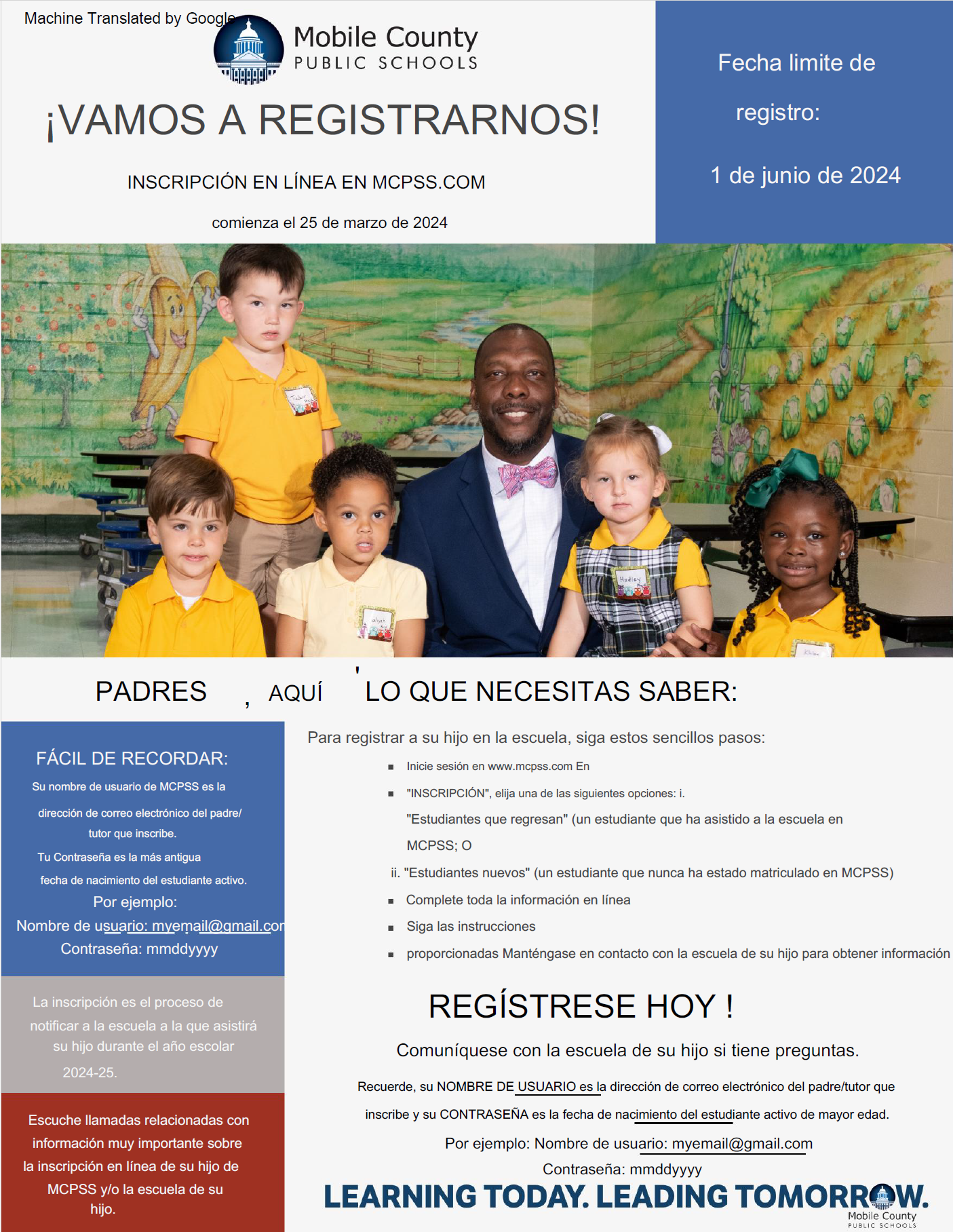 2024-2025 Registration flyer in Spanish pg 1