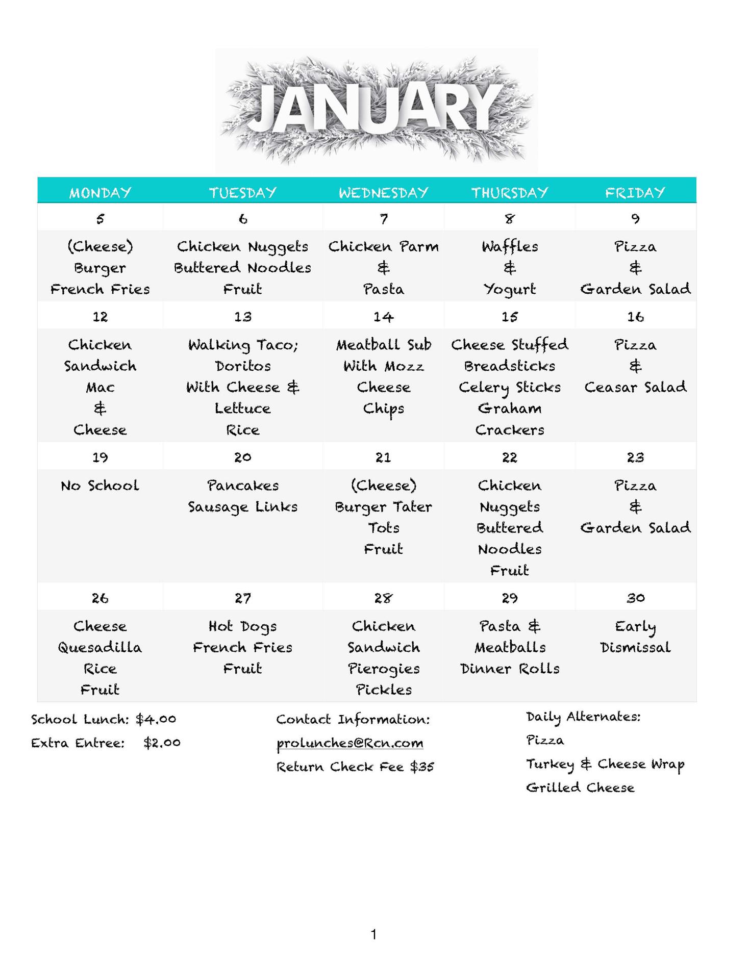 january Lunch Menu