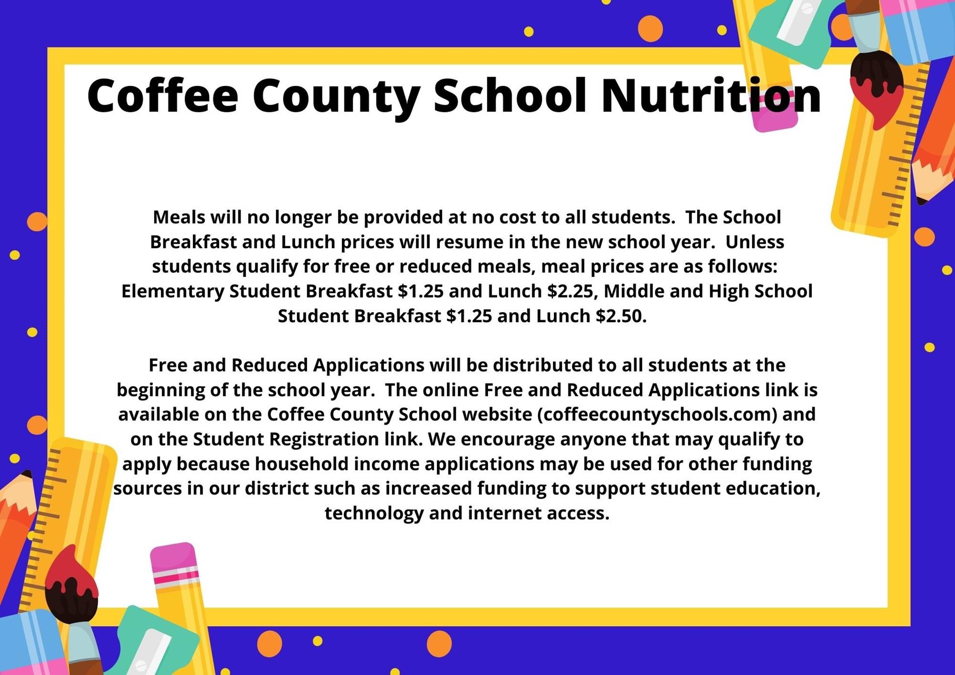 No cost lunch ends info