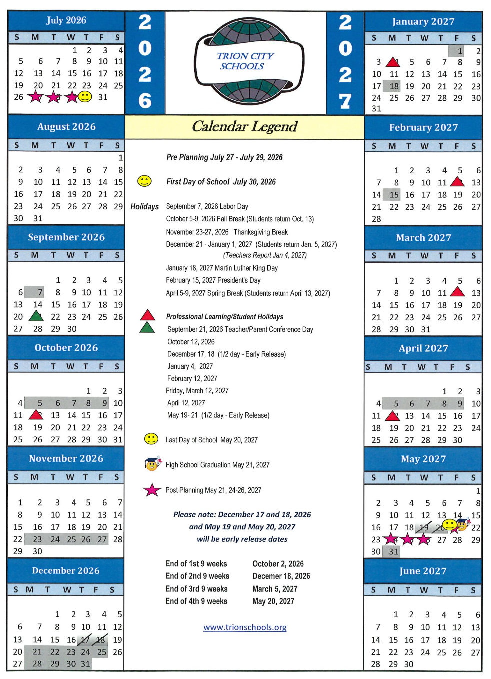 TCS CALENDAR 2026-2027