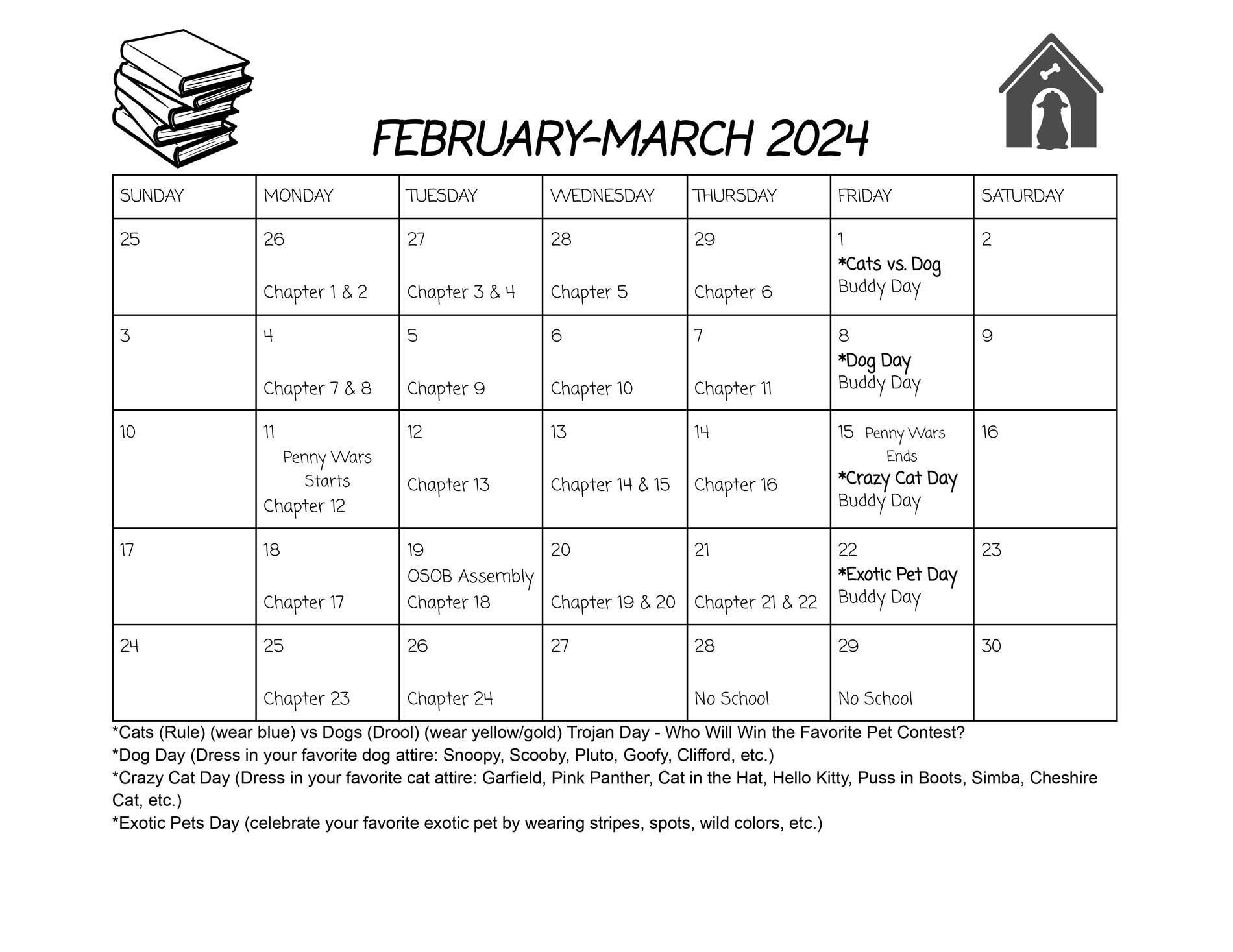 Calendar Feb - March