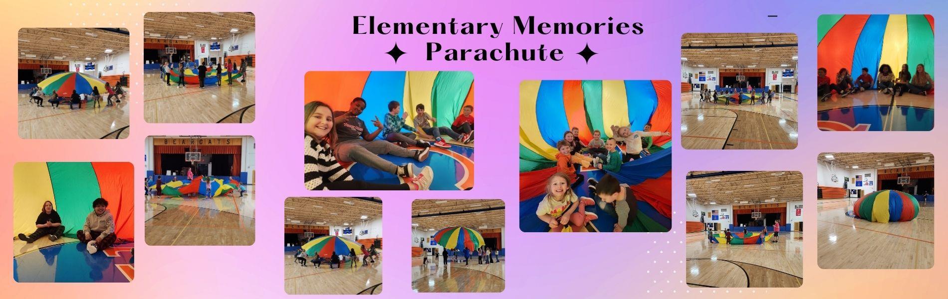 images of students with parachute in physical education class