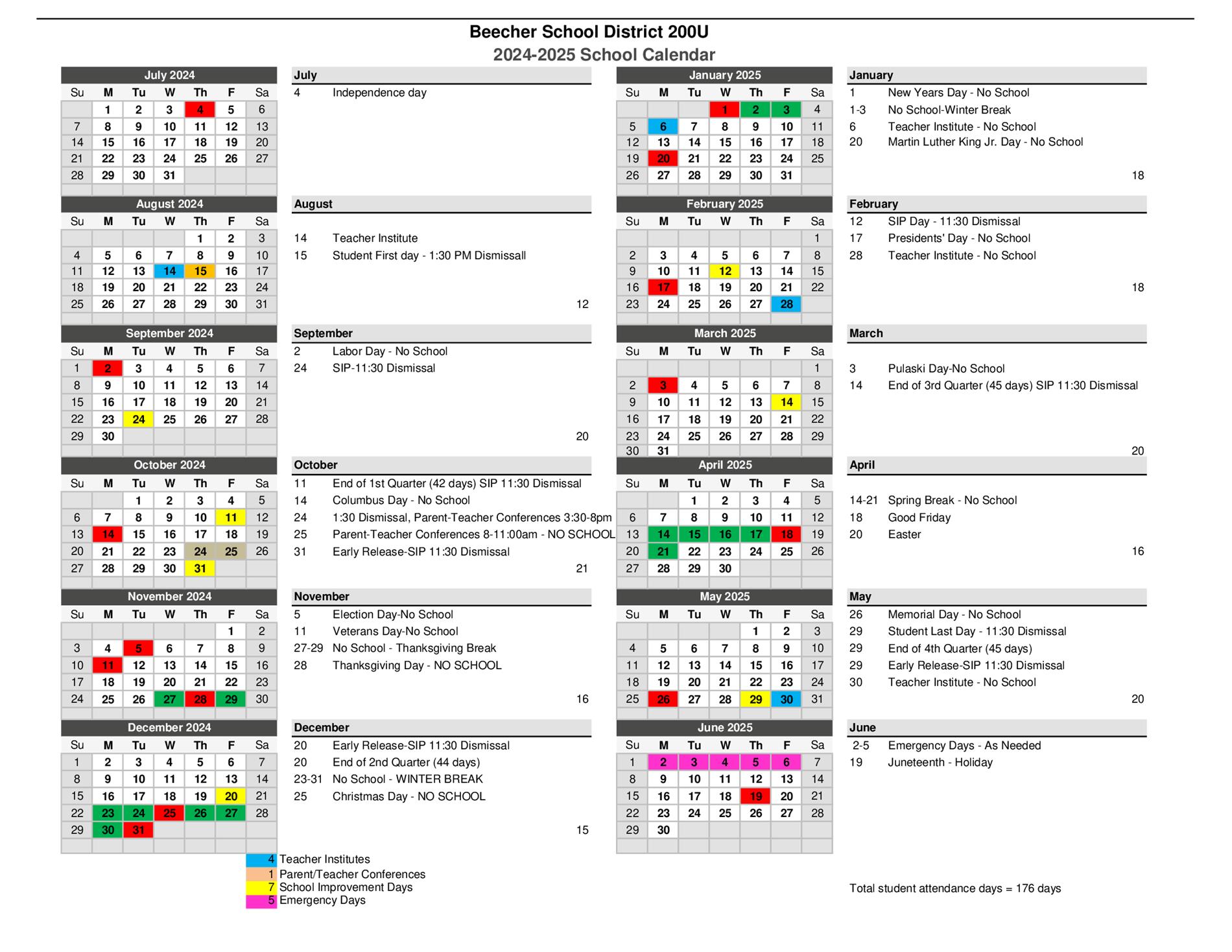 School Year Calendar