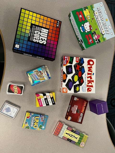 Photo of a selection of boardgames available in the LMC. 