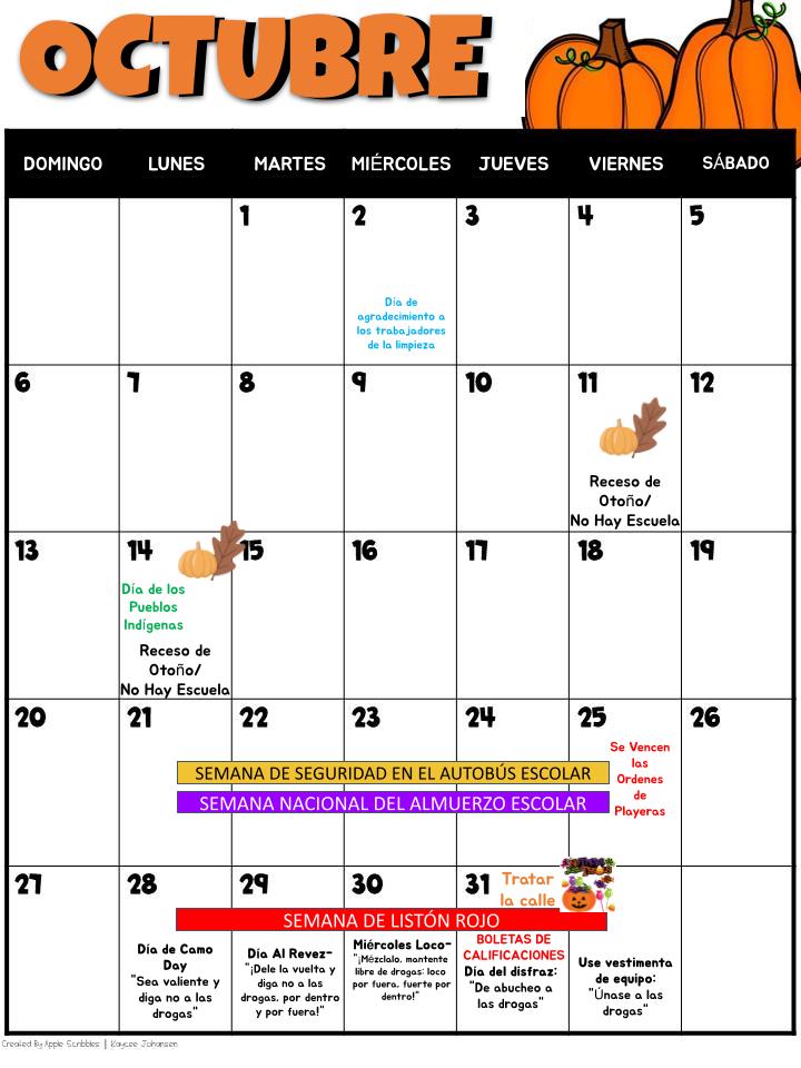 OCTOBER CALENDAR (SPANISH)