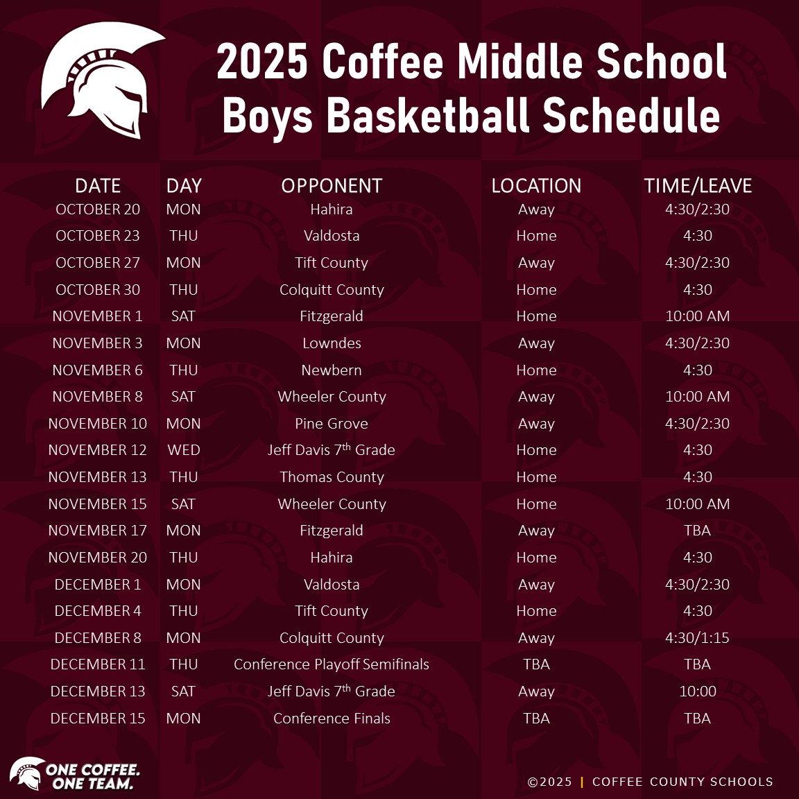 2025 CMS Boys Basketball Schedule