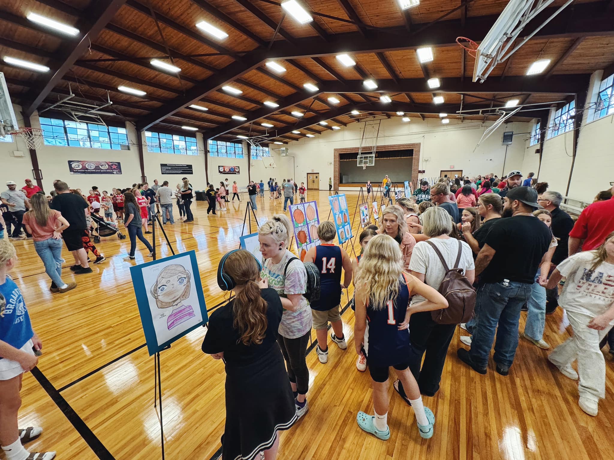 Gym filled with people and art