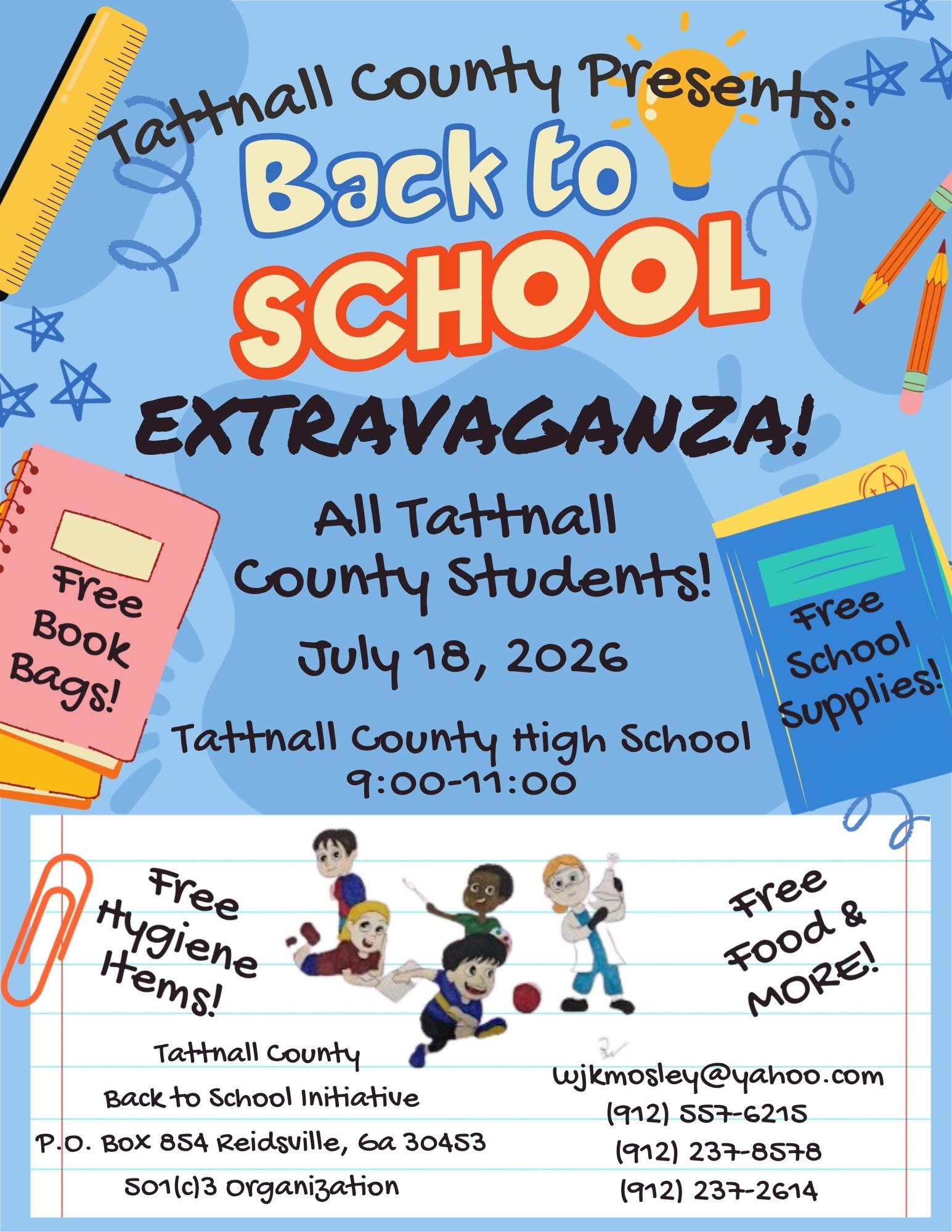 Back to School Extravaganza - July 18 at TCHS from 9:00-11:00 a.m.